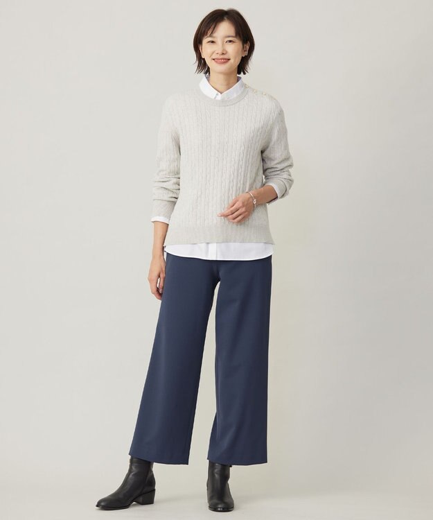 J.PRESS LADIES 【洗える】WOOL BLEND AIR クルーネック ニット ライトグレー系