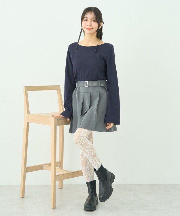 earth music&ecology ベルト付きプリーツミニスカート Gray