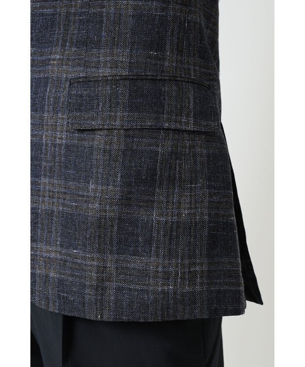 DAKS リネンコットンチェックジャケット ダークグレー