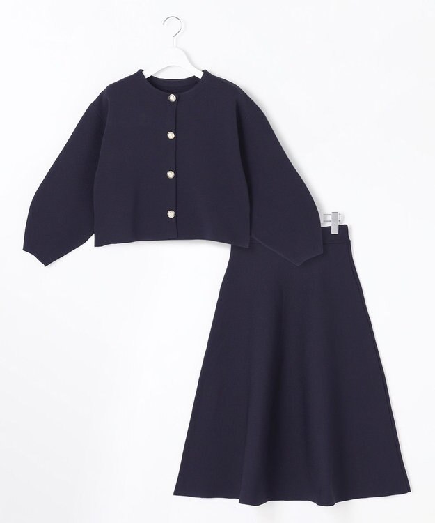 Feroux 【セットアイテム】パフスリーブニット セットアップ ネイビー系