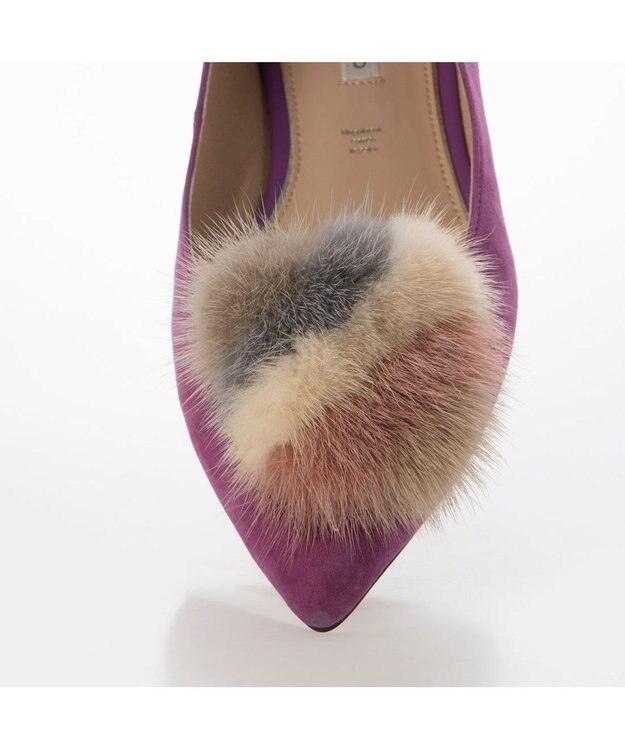 MODE ET JACOMO <MODE ET JACOMO>ファー付ポインテッドトゥフラットパンプス パープルスエード