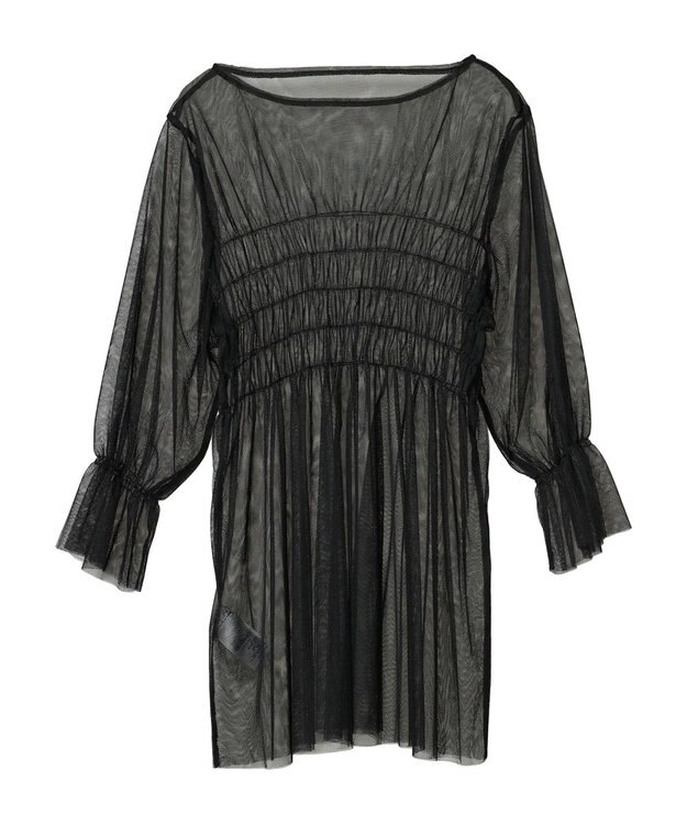 Green Parks チュールシャーリングチュニック Black