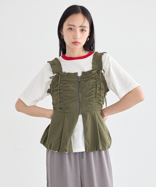 earth music&ecology ペプラムビスチェ Khaki