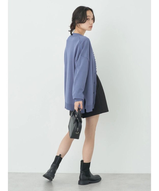 earth music&ecology サイドスリットルーズＶネックカーディガン Blue