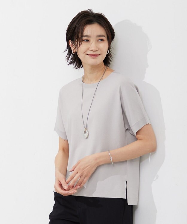 J.PRESS LADIES 【洗える】 レーヨンエリートストレッチ ドルマン ニット Tシャツ ライトグレー系