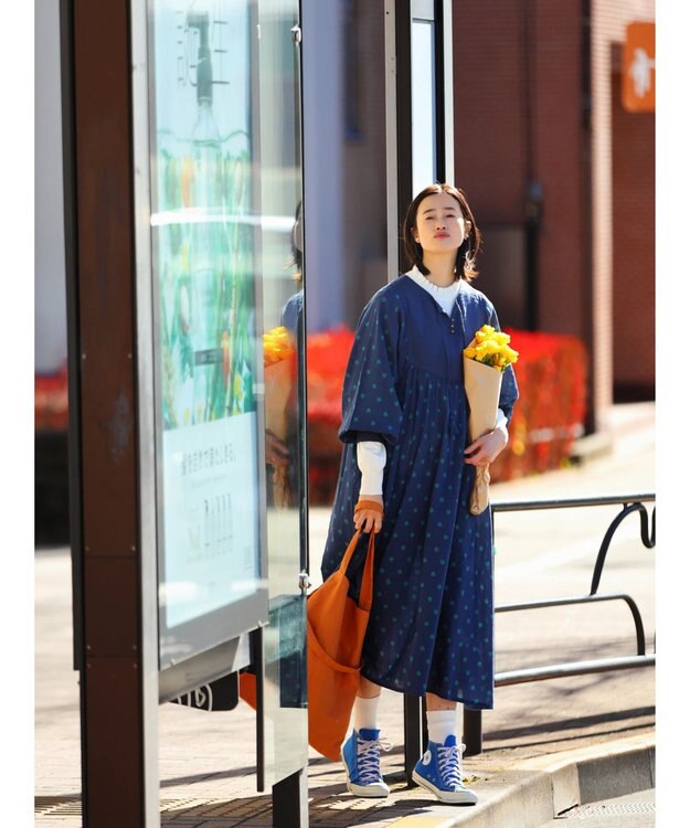 CRAFT STANDARD BOUTIQUE インド綿混キルト切替花柄ワンピース Blue