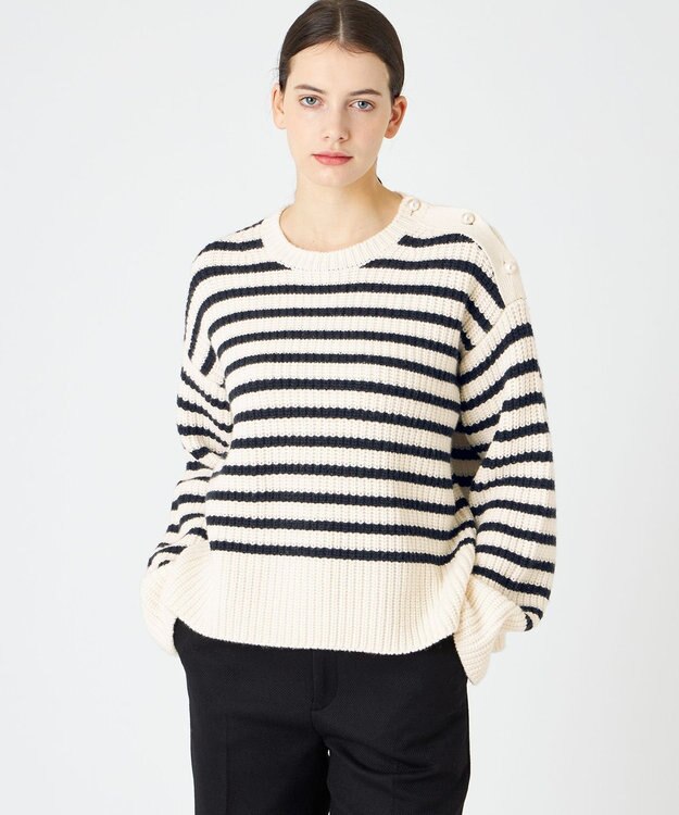 BEIGE， PONT NEUF/ ボーダーニットトップス Ecru×Navy