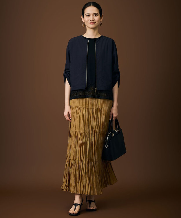 自由区 【SHIHOさん着用】ファンクショナルブロードノーカラー ブルゾン ネイビー