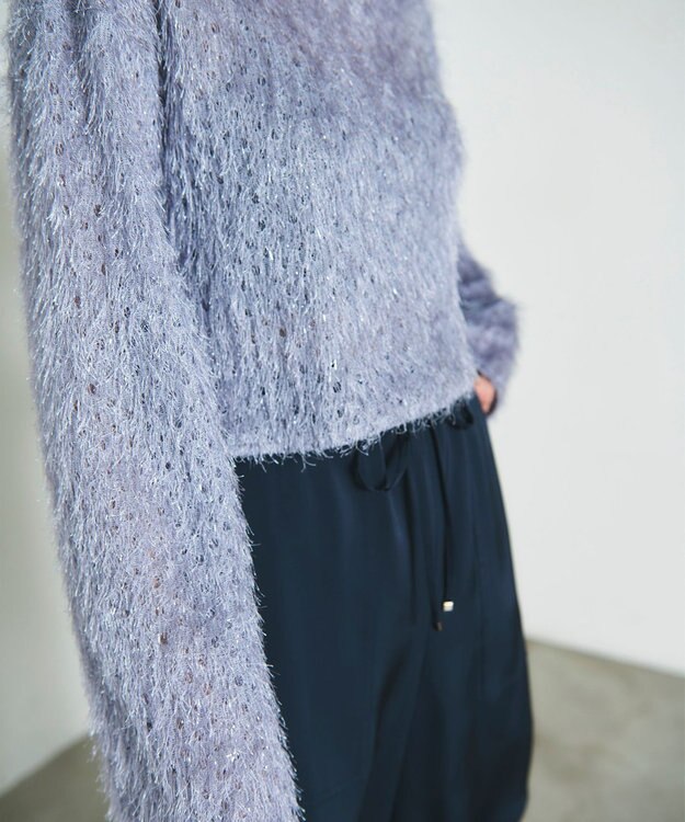 GRACE CONTINENTAL ラメフリンジカットトップ グレー