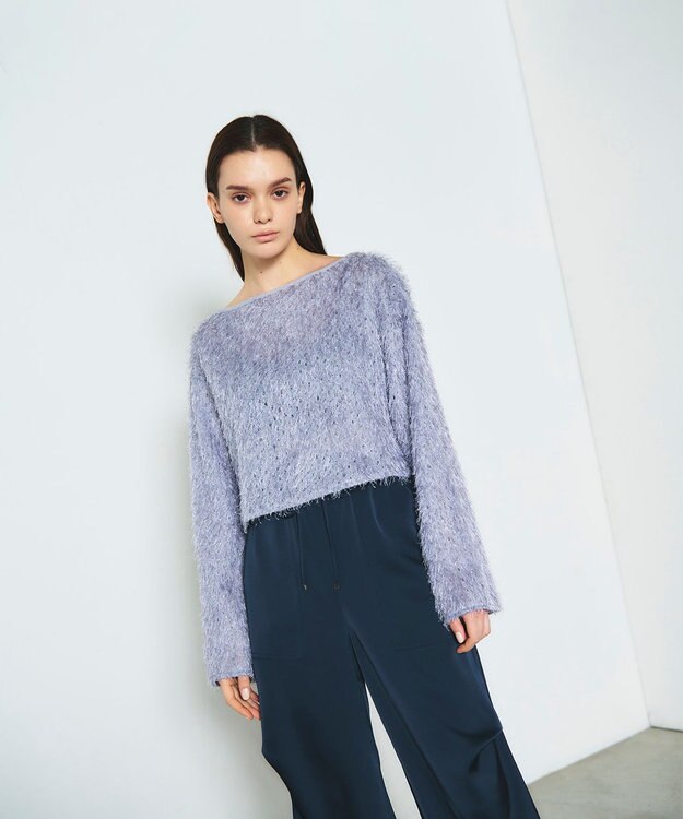 GRACE CONTINENTAL ラメフリンジカットトップ グレー