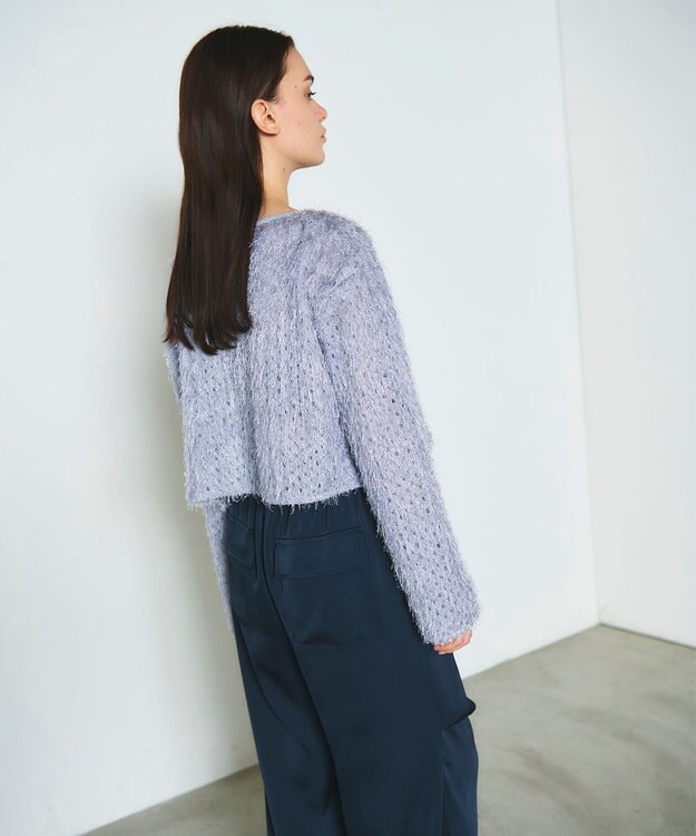 GRACE CONTINENTAL ラメフリンジカットトップ グレー