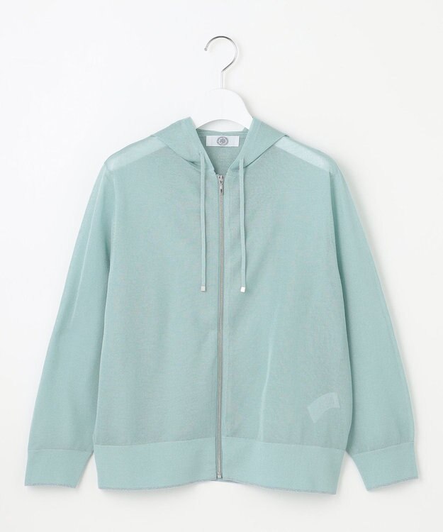 J.PRESS LADIES L 【WEB限定カラーあり・洗える】SHEER LIGHT KNIT ラメ パーカー アクアグリーン系