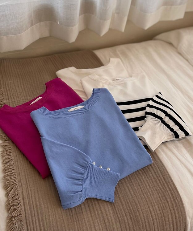 Feroux 【洗える】パールポイントパフスリーブ ニット パープル系