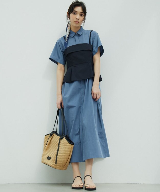 23区 S 【CLASSY.コラボ】ビスチェコンビ シャツワンピース ブルーシャンブレー×ネイビー