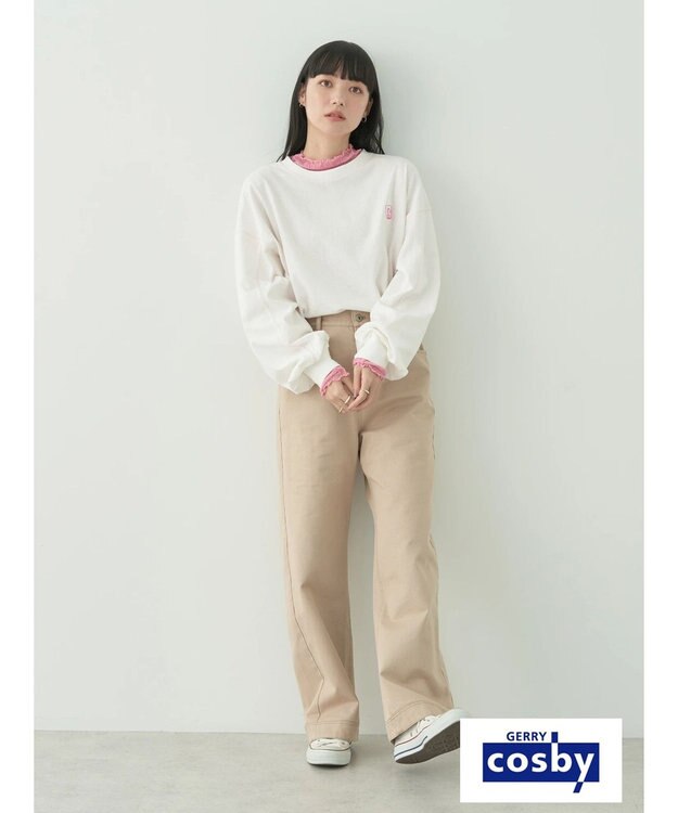 earth music&ecology Ｃｏｓｂｙ×ｅａｒｔｈ　配色ステッチロングＴシャツ Off White