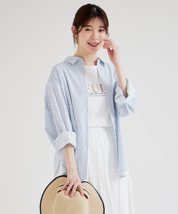 ANY SIS L 【接触冷感・UVカット】ラッシュガード シャツ ブルーストライプ