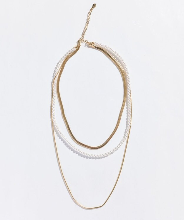Phoebe パールミックスチェーン3連ネックレス ゴールド