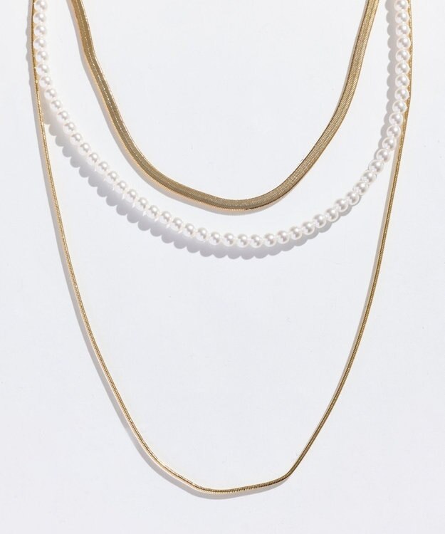 Phoebe パールミックスチェーン3連ネックレス ゴールド