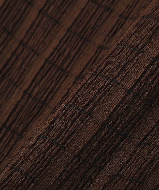 earth music&ecology チェックラッフルカラーペプラムカットブラウス Check Brown