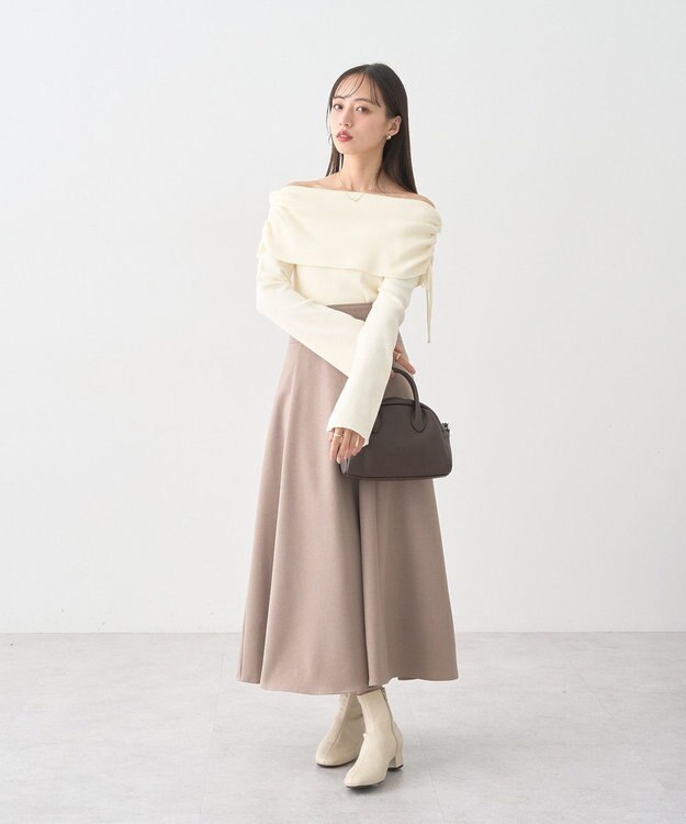 earth music&ecology リボンギャザーオフショルニットプルオーバー Ivory