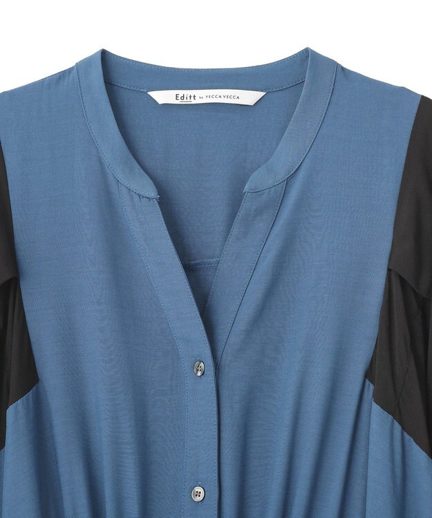 YECCA VECCA 配色デザインシャツワンピース Blue