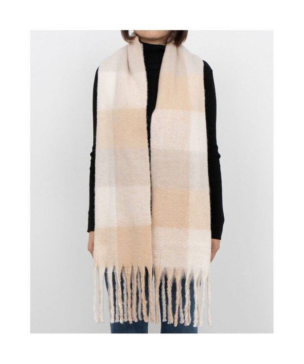 UNBILLION カシュネ cache nez / リサイクルポリブロックチェックストール ベージュ