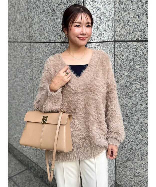 Green Parks フェザーＶネックニットプルオーバー Beige