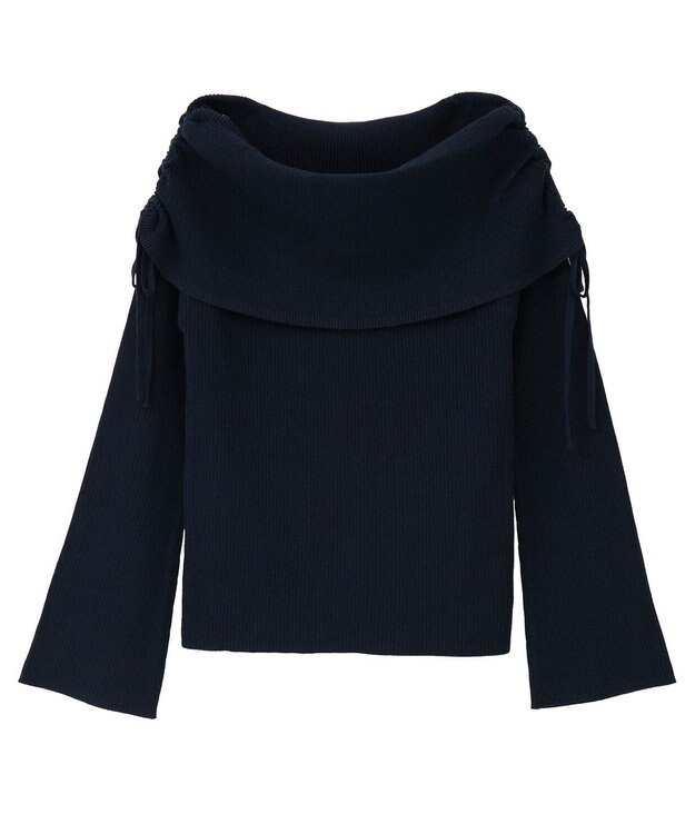 earth music&ecology リボンギャザーオフショルニットプルオーバー Navy