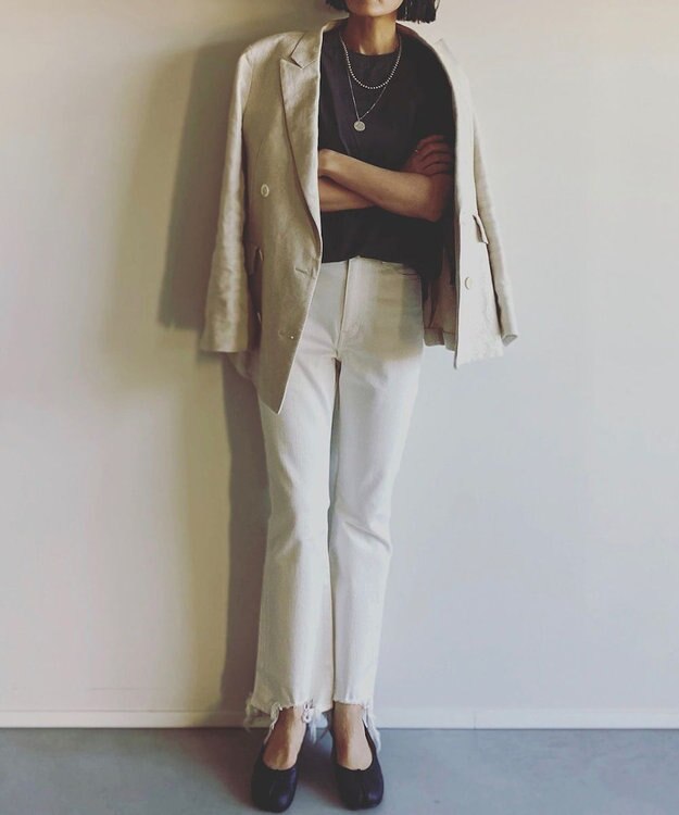 woadblue ブーティフレア ストレッチデニムパンツ ホワイト WHITE