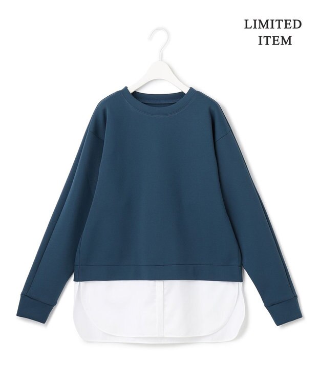 ICB L 【WEB限定・洗える】 ヘヴィダンボール シャツコンビプルオーバー ダルブルー系