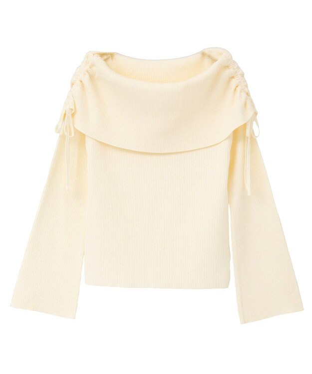 earth music&ecology リボンギャザーオフショルニットプルオーバー Ivory