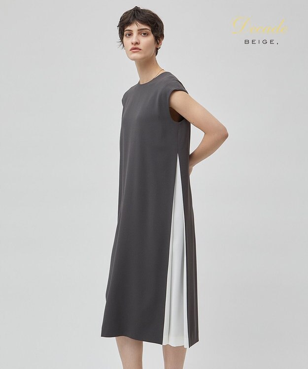 BEIGE， CINDY / サイドタックドレス C.Gray×White