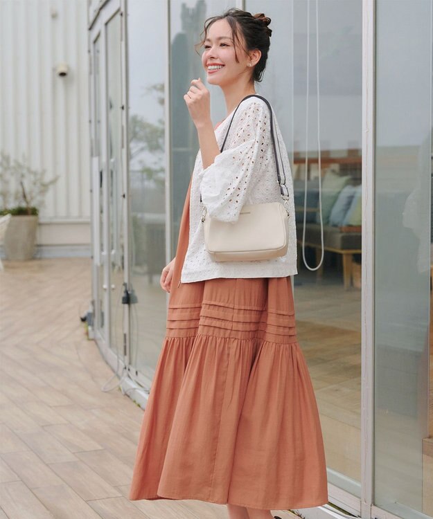 Tiaclasse 【小倉優子さん着用・洗える・XSサイズ】麻調ピンタックロングワンピース オレンジ