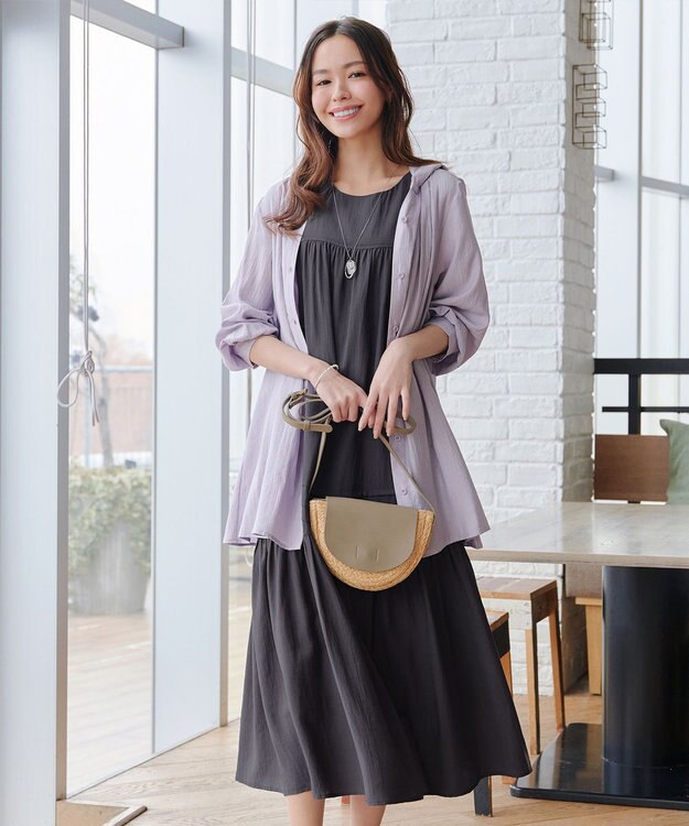 Tiaclasse 【小倉優子さん着用・洗える・XSサイズ】麻調ピンタックロングワンピース チャコールグレー