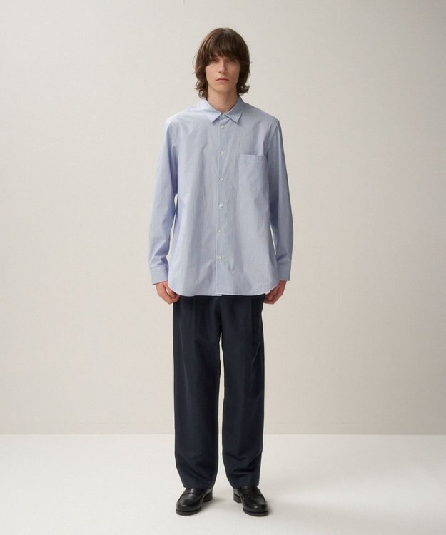 ATON SUVIN BROAD | スタンダードシャツ - UNISEX NAVY STRIPE