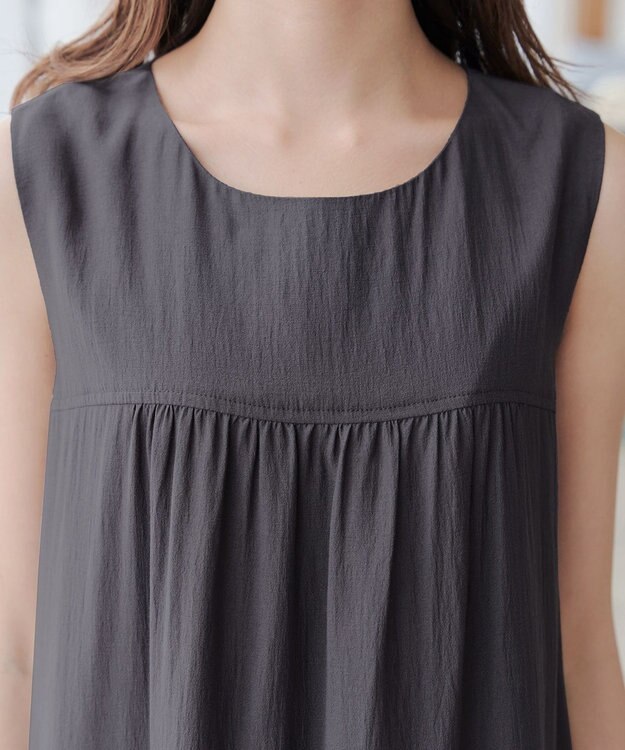 Tiaclasse 【小倉優子さん着用・洗える・XSサイズ】麻調ピンタックロングワンピース チャコールグレー