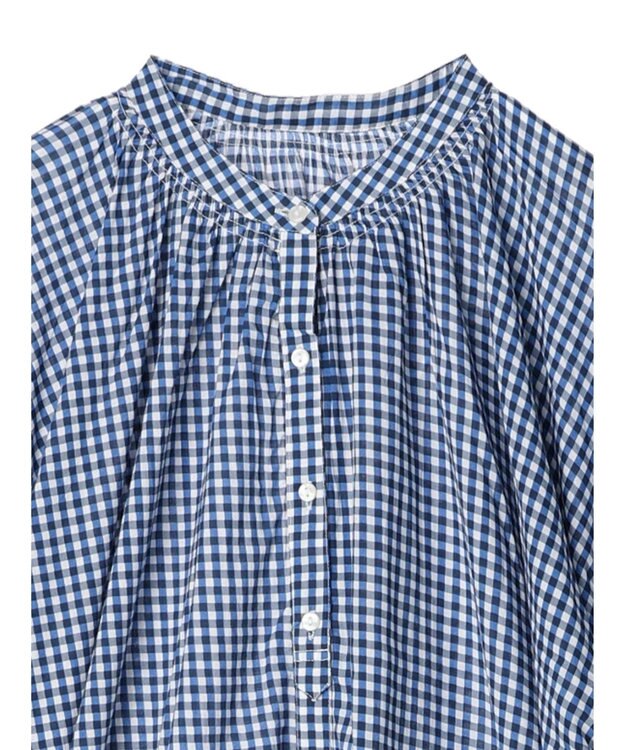 earth music&ecology コットンボイルギャザーワンピース Check Blue
