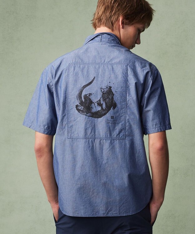 JOSEPH ABBOUD MOUNTAIN 【テーム・ヤルヴィモチーフ】バックデザイン 半袖シャツ ネイビー系