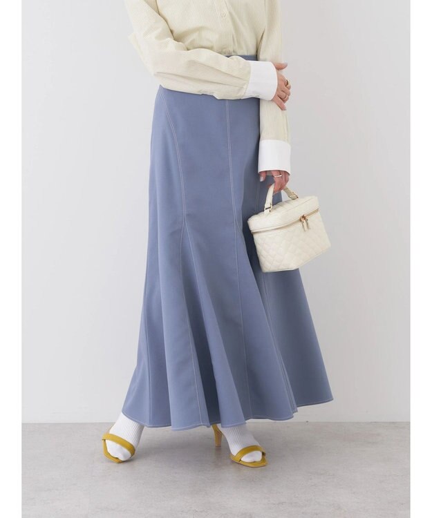 earth music&ecology 配色ステッチパネルフレアスカート Blue