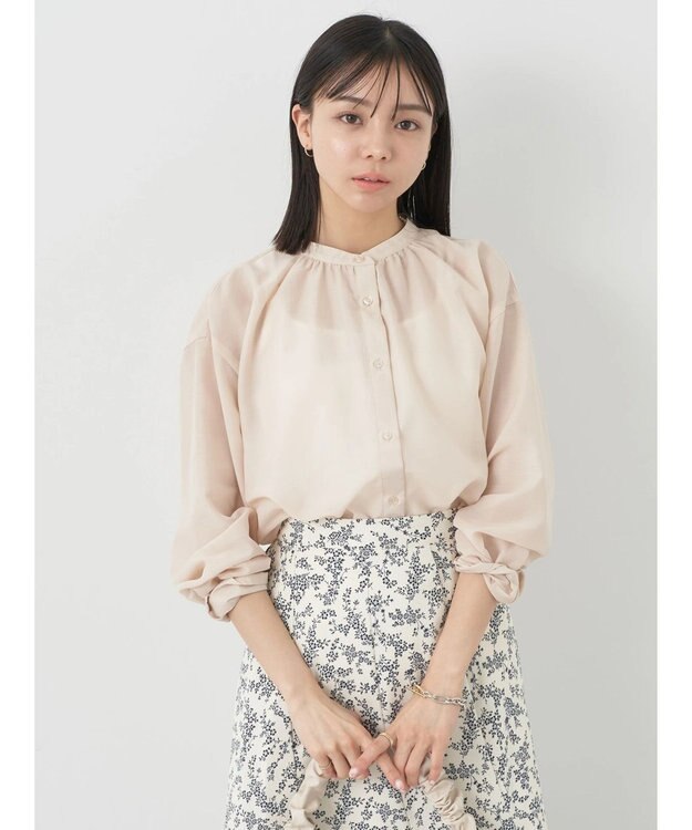 earth music&ecology シアーギャザーネックブラウス Beige