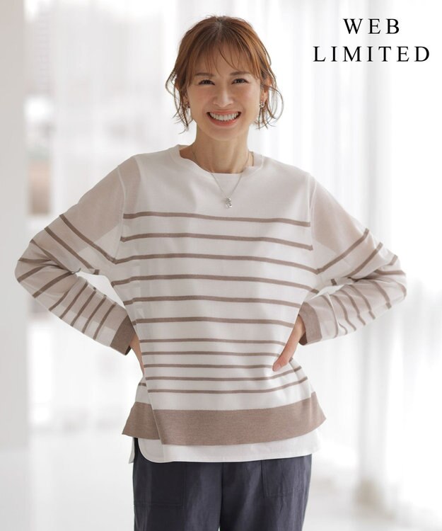 J.PRESS LADIES 【WEB限定・洗える】Vis/Peスパーク シアー ボーダー ニット オフ×モカ系