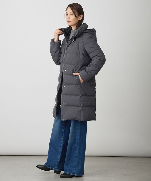 J.PRESS LADIES 【洗える・2way】タフタダウン ロング丈 コート スレート系