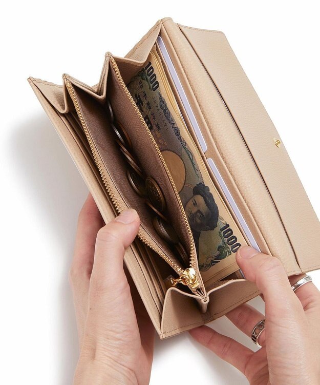 TOPKAPI 【TOPKAPI】gemdrops ジェムドロップ ミニエンボスレザー 天然石 長財布 ピンクベージュ