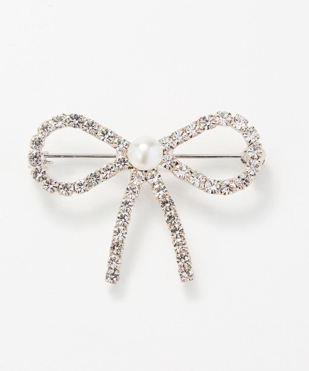 Phoebe リボンパールビジューブローチ　シルバー シルバー