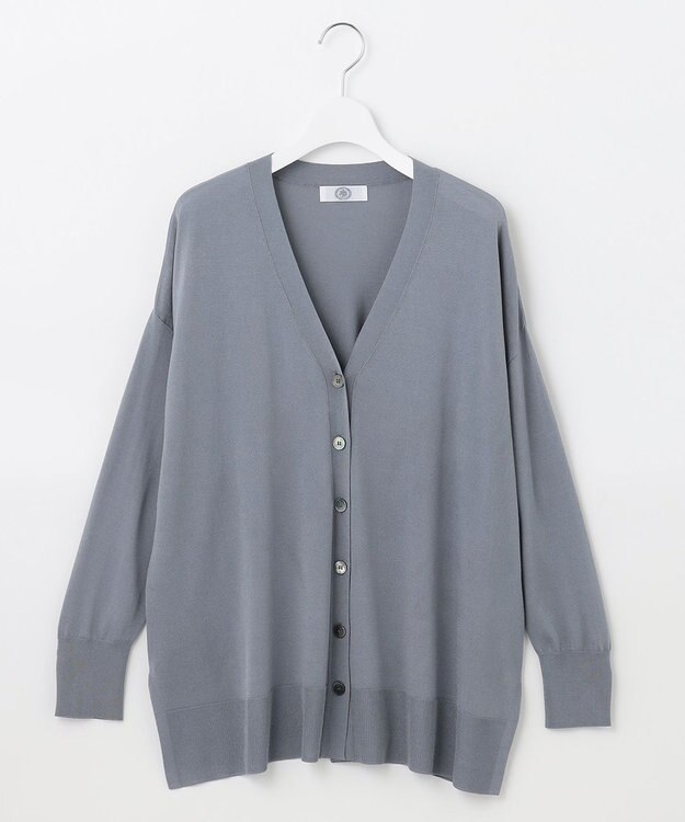 J.PRESS LADIES 【洗える】 シルキーレーヨンストレッチ Ｖネック カーディガン ダルブルー系