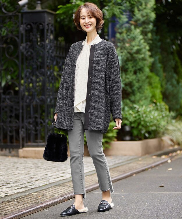 自由区 【洗える】カットジャカード ボウタイブラウス アイボリー系