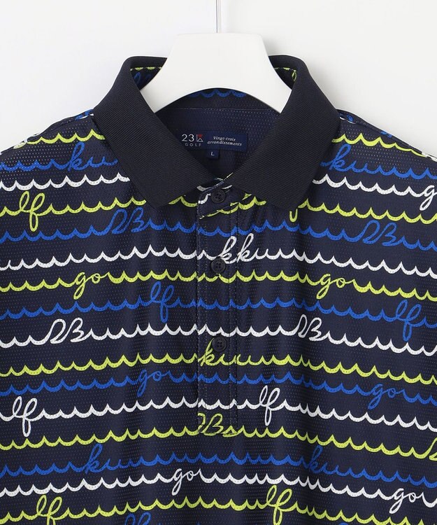 23区GOLF 【MEN】【吸水速乾・UVケア】ウェーブロゴプリント 半袖シャツ ネイビー系5