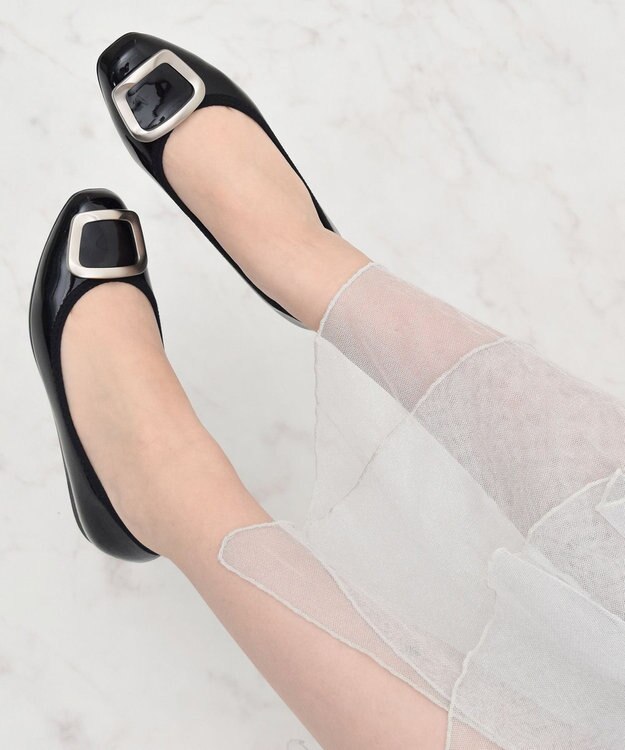 Bridget Birkin 【Bridget Birkin】バックルアクセントレインパンプス ブラックエナメル