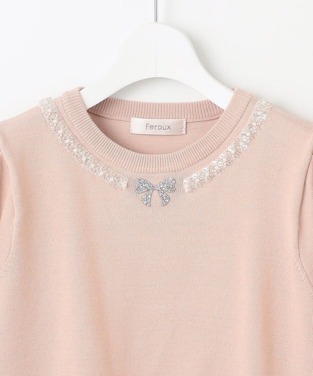 Feroux ビジューネックレスニット ピンク系