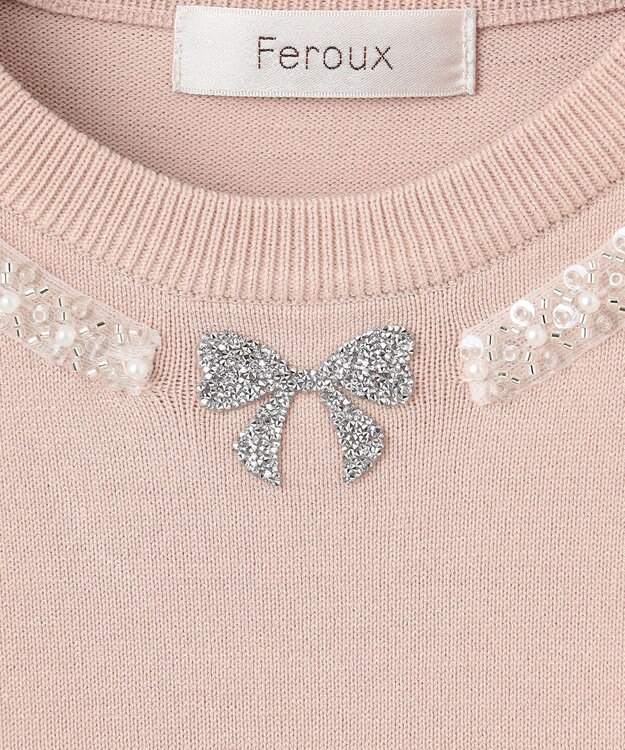 Feroux ビジューネックレスニット ピンク系